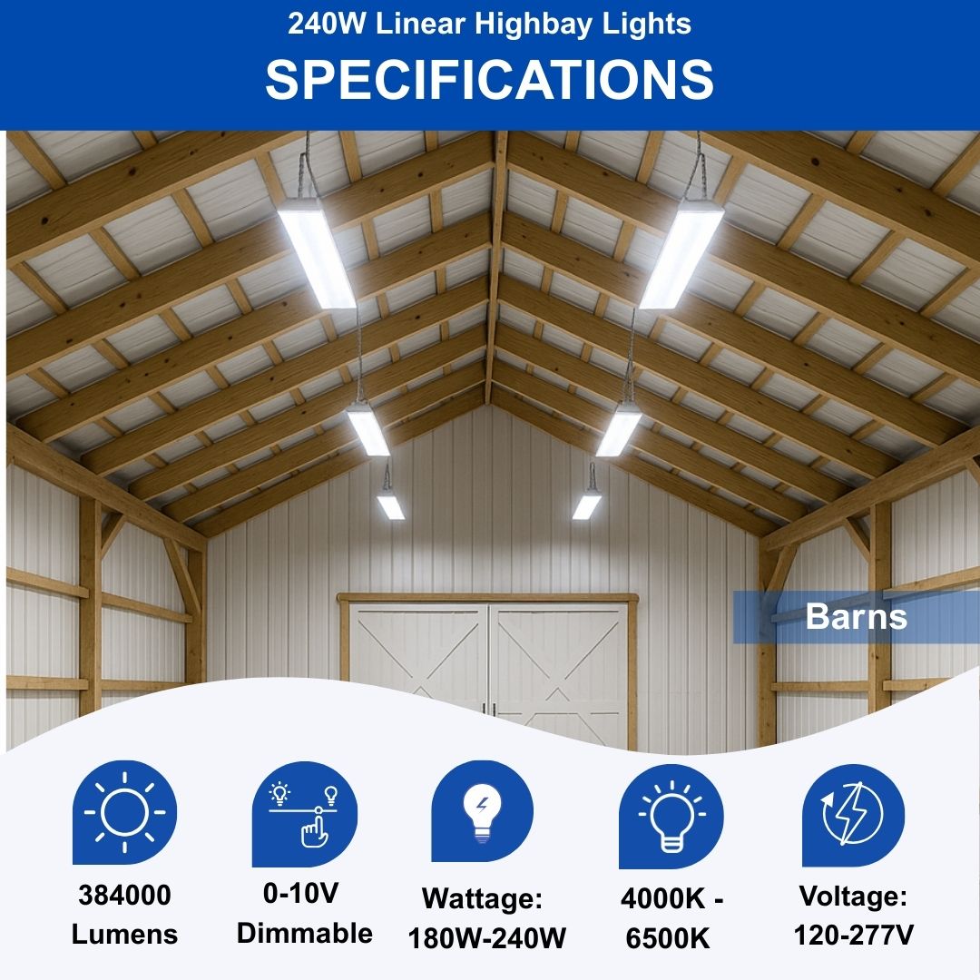 320W | 240W | 160W LED Linear High Bay Light Fixture CCT, 4000K/5000K/6500K LED Workshops Light, 0-10V Dimmable UL/DLC Lighting for Warehouse, Exhibit Halls, Supermarkets, Proudly Made in The USA