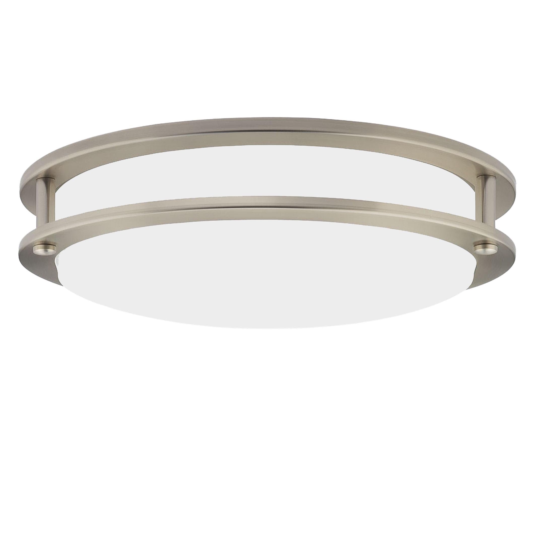 14 and 16 Inch LED Flush Mount Ceiling Light Fixture - TRIAC Dimmable - 25W Power, 1750LM - Modern Double Ring Ceiling Light- Silver/Brushed Nickel and Black