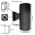 World Smart LED Modern Outdoor Porch Patio Light Up Down with Aluminum Cylinder and Tempered Glass Cover Waterproof Sconces Wall Lighting Multicolor RGBW (24 Watts - RGBW (Cool White 6000K))