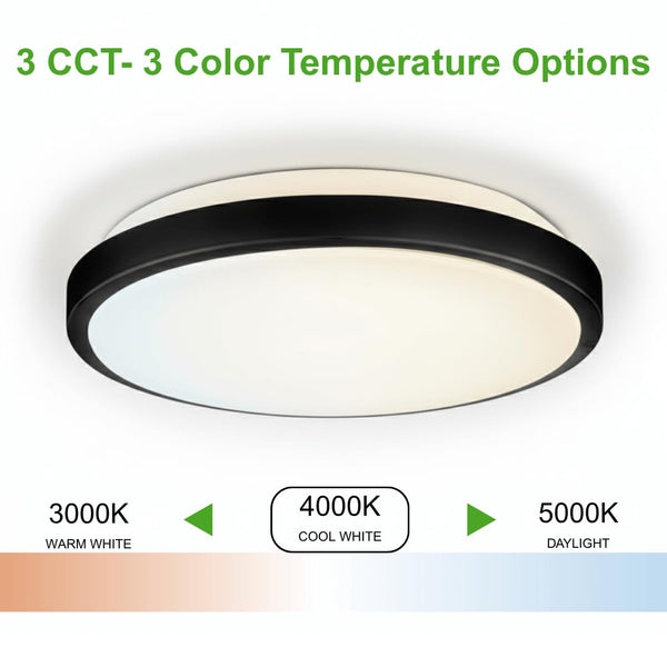 12 Inch LED Flush Mount Ceiling Light Fixture - TRIAC Dimmable - 15W Power, 1050LM - Modern Single Ring Ceiling Light for Bedroom, Kitchen, Bathroom, Home & Office - ETL Certified - Black