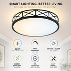 14 Inch LED Flush Mount Ceiling Light Fixture - TRIAC Dimmable - 25W Power, 1750LM - Modern Criss Ceiling Light for Bedroom, Kitchen, Bathroom, Home & Office - ETL Certified - Black