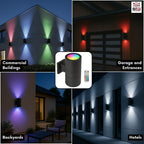 World Smart LED WSL Modern Outdoor Porch Patio Light Up Down with Aluminum Cylinder and Tempered Glass Cover Waterproof Wall Sconce Multicolor- 36W (2x18W) RGBW - 6000K Cool White