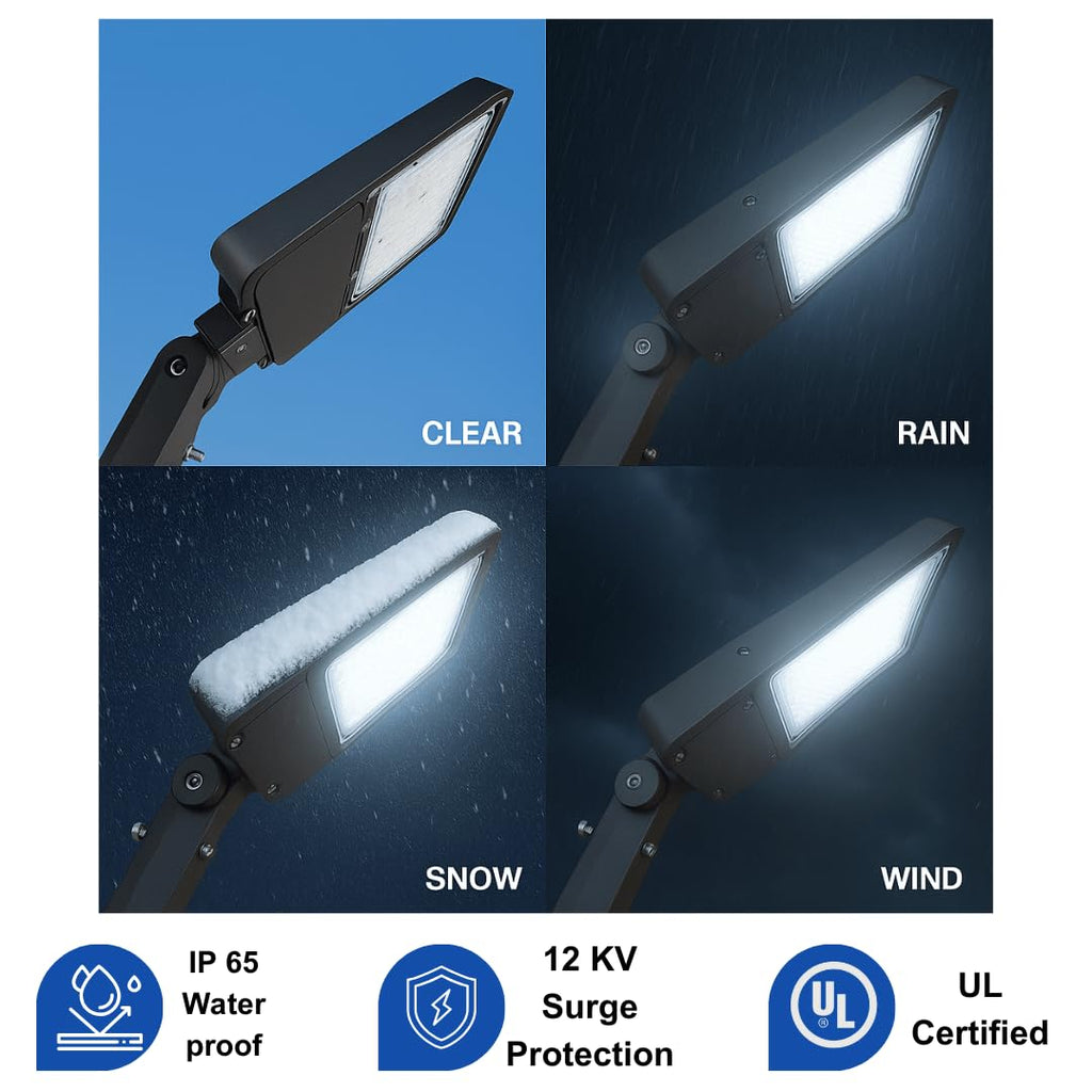 150W LED Parking Lot Light - Black 150W 5700K 24000 LM Pole barn, Street Outdoor Flood Light, Outside IP65 Weatherproof Commercial Electric Pole Lights