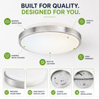 12 Inch LED Flush Mount Ceiling Light Fixture - TRIAC Dimmable - 15W Power, 1050LM - Modern Single Ring Ceiling Light for Bedroom, Kitchen, Bathroom, Home & Office - ETL Certified - Silver