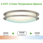 14 and 16 Inch LED Flush Mount Ceiling Light Fixture - TRIAC Dimmable - 25W Power, 1750LM - Modern Double Ring Ceiling Light- Silver/Brushed Nickel and Black