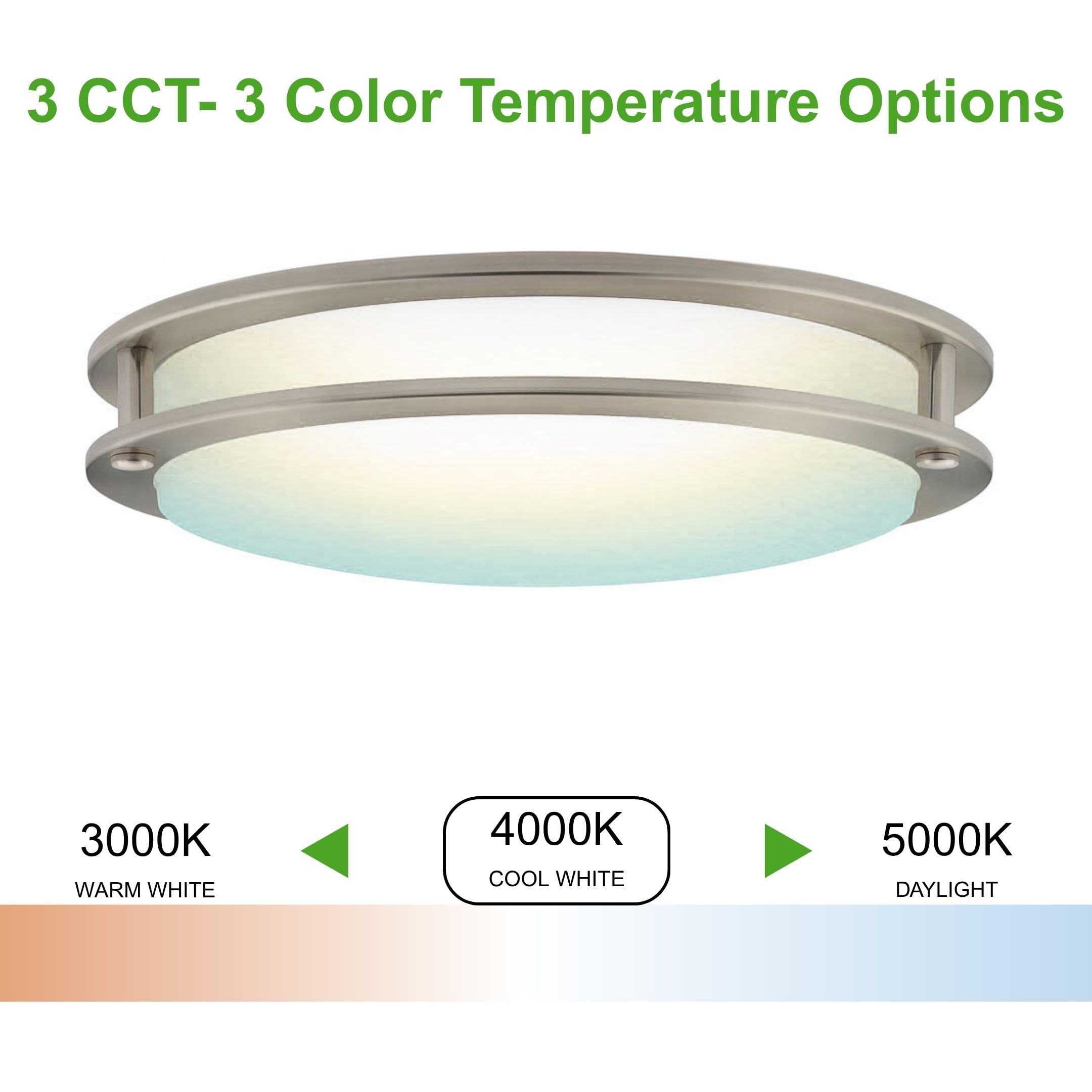 14 and 16 Inch LED Flush Mount Ceiling Light Fixture - TRIAC Dimmable - 25W Power, 1750LM - Modern Double Ring Ceiling Light- Silver/Brushed Nickel and Black
