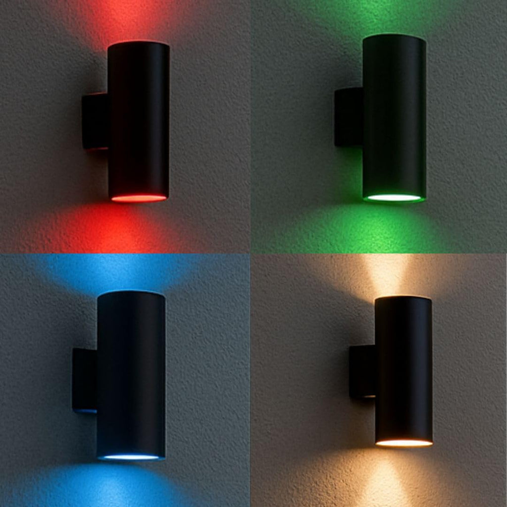 World Smart LED Modern Outdoor Porch Patio Light Up Down with Aluminum Cylinder and Tempered Glass Cover Waterproof Wall Sconce Multicolor RGBW, Proudly Made in The USA