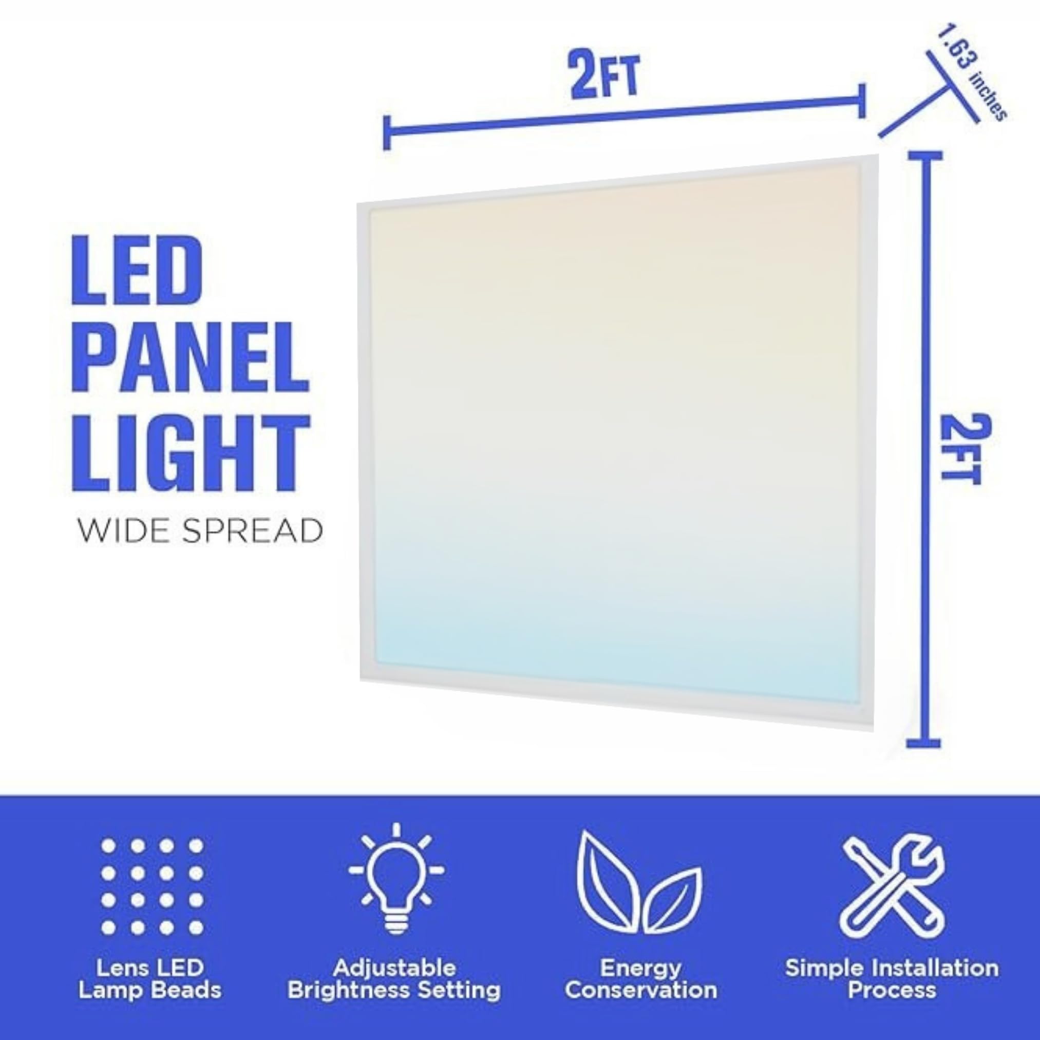2x4, 2x2, 1x4 ft Led Flat Panel Lights, Selectable Color Temp CCT Upto 6500K Dimmable Recessed Drop Ceiling Light, No Flicker, Easy to Install, Garage, Office, Residential, Warehouse.