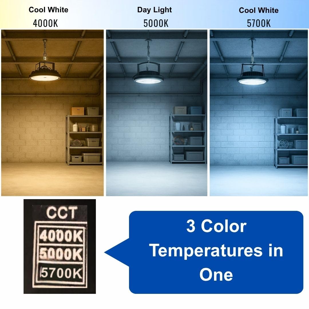 300W | 240W UFO High Bay LED Shop Light | Dimmable CCT Adjustable High BaynLights for Warehouse, Factory, Gym, Garage | IP65 Waterproof Energy-Efficient UFO Lights, Proudly Made in The USA