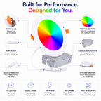 WSL Smart LED Recessed Downlights, 12W 6-inch, RGBCW Color Changing, Alexa and Google Compatible, Bluetooth, Dimmable (6 Pack and 10 Pack)