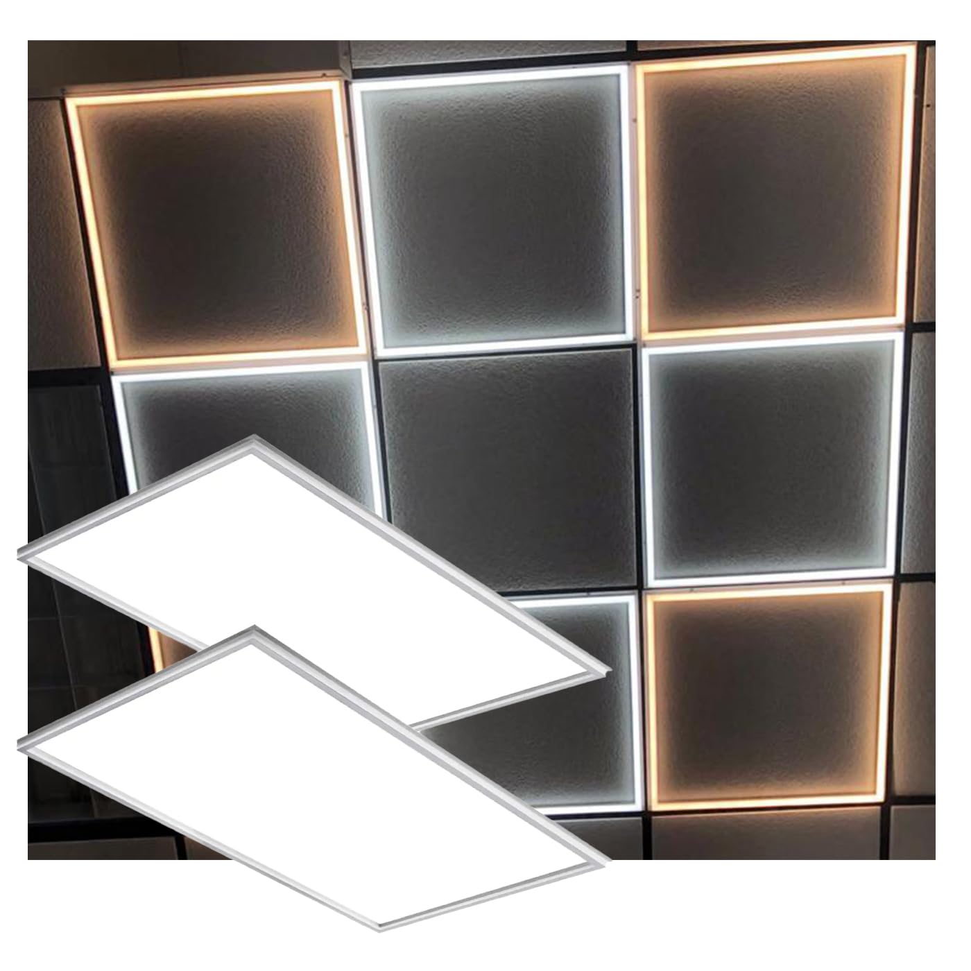 Panel de luz LED con marco de borde iluminado, para barra en T, 2x2 y 2x4, luces LED para techo desmontable de 3K/4K/5K, edificios médicos, espacios de oficina, salas de conferencias, centros comerciales, tiendas