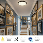 12 Inch LED Flush Mount Ceiling Light Fixture - TRIAC Dimmable - 15W Power, 1050LM - Modern Single Ring Ceiling Light for Bedroom, Kitchen, Bathroom, Home & Office - ETL Certified - Black