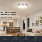 12 Inch LED Flush Mount Ceiling Light Fixture - TRIAC Dimmable - 15W Power, 1050LM - Modern Single Ring Ceiling Light for Bedroom, Kitchen, Bathroom, Home & Office - ETL Certified - Silver