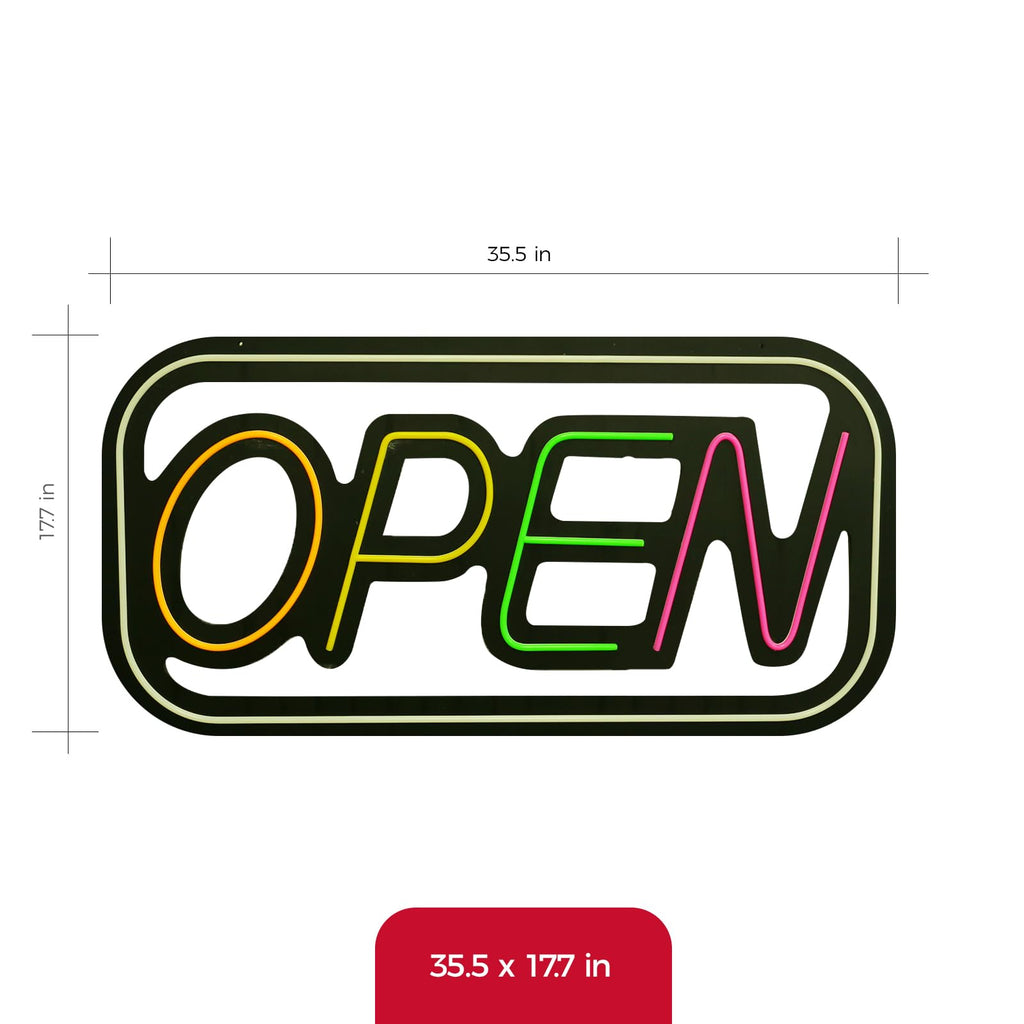 LED Sign, 35.43" x 17.71", RGB, Bright Neon, Energy-Efficient, Safe, Durable - Open Sign