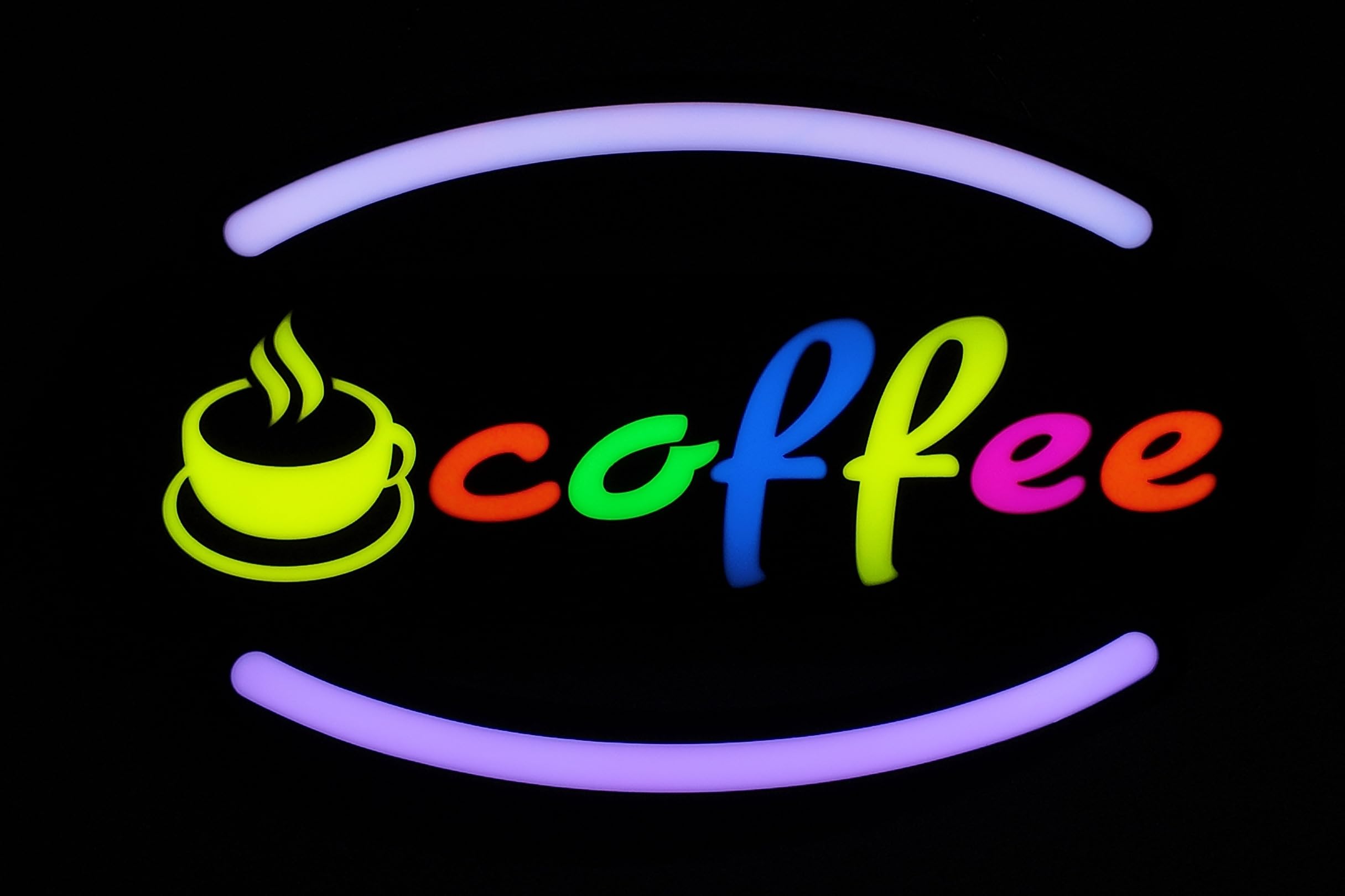 LED Sign, 18" x 11", RGB, Bright Neon, Energy-Efficient, Safe, Durable - Open, Pizza, Soda, ATM, Deli, Coffee, Water, Juice, Fountain Drink, VAPE, Lottery, Bar, Restroom, Milk (Multicolor, OPEN) (COFFEE)