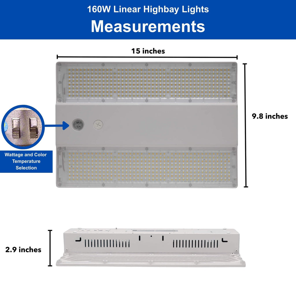 320W | 240W | 160W LED Linear High Bay Light Fixture CCT, 4000K/5000K/6500K LED Workshops Light, 0-10V Dimmable UL/DLC Lighting for Warehouse, Exhibit Halls, Supermarkets, Proudly Made in The USA