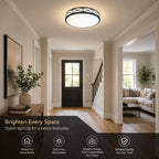 14 Inch LED Flush Mount Ceiling Light Fixture - TRIAC Dimmable - 25W Power, 1750LM - Modern Criss Ceiling Light for Bedroom, Kitchen, Bathroom, Home & Office - ETL Certified - Black