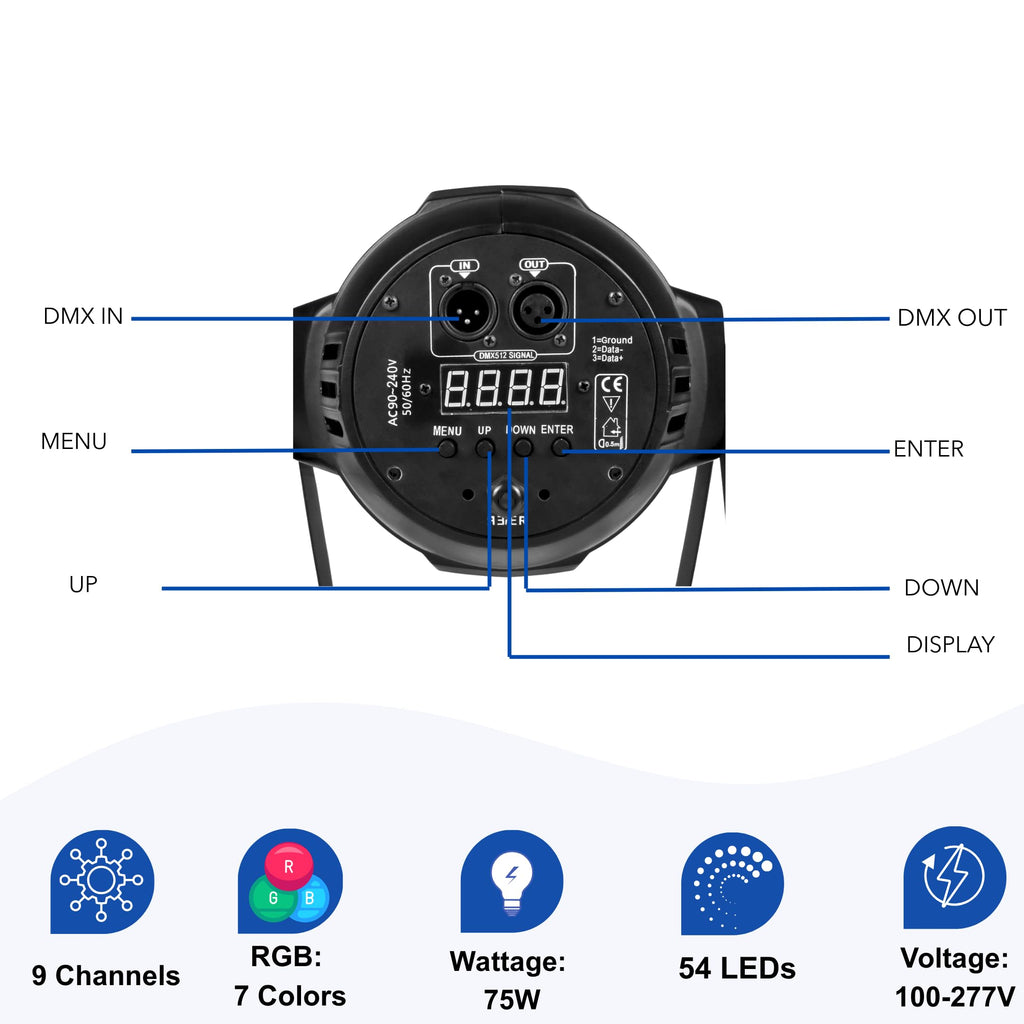DJ Lights DMX Sound Activated, 54 x 3W LED Par Lights- RGB Stage Light DMX, DJ Par Lighting for Concert, Wedding, Party, Bar, Stage Lighting (1)