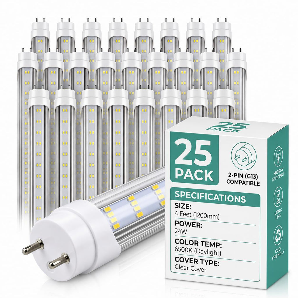 T8 4FT LED Type B Ballast Bypass Tube Light 2 Pin 24W 6500K (25 Pack)