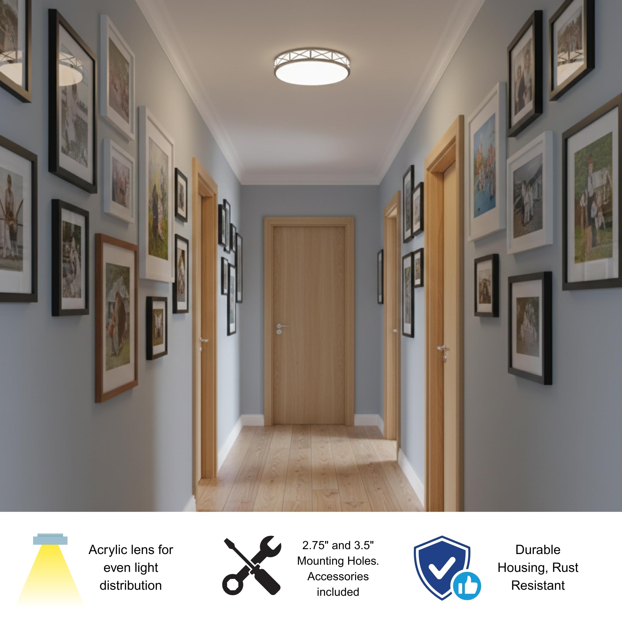 14 Inch LED Flush Mount Ceiling Light Fixture - TRIAC Dimmable - 25W Power, 1750LM - Modern Criss Ceiling Light for Bedroom, Kitchen, Bathroom, Home & Office - ETL Certified - Silver