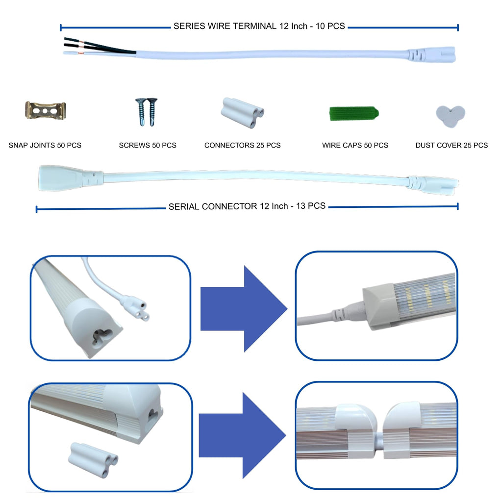 8FT LED Shop Light Fixture - White 25 Pack T8 Integrated Tube Lights 60W 9600LM 6500K Bulbs Super Bright Strip Cover, Linkable Lighting for Shop Light Bedroom, Garage, Warehouse, Workshop,Ceiling