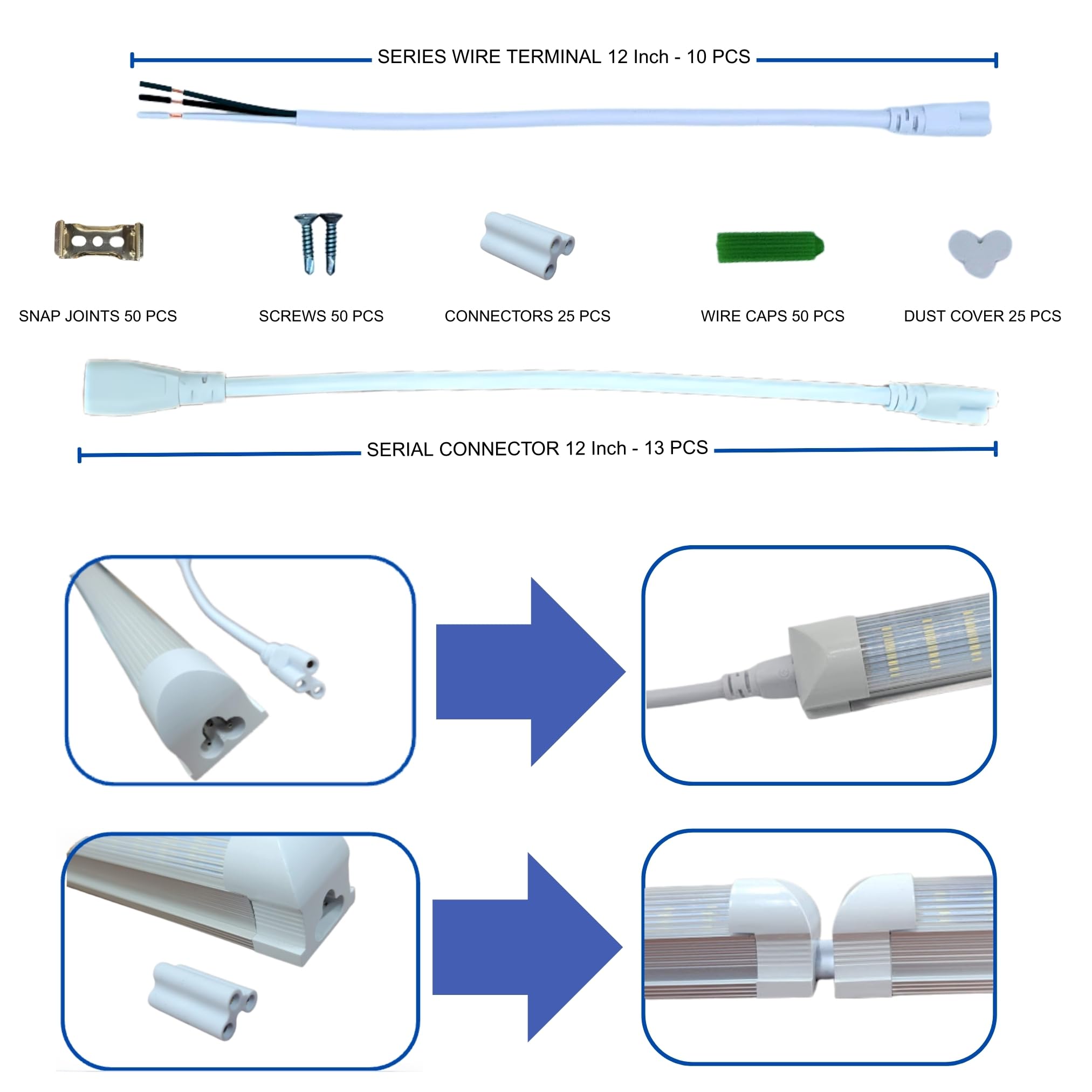8FT LED Shop Light Fixture - White 25 Pack T8 Integrated Tube Lights 60W 9600LM 6500K Bulbs Super Bright Strip Cover, Linkable Lighting for Shop Light Bedroom, Garage, Warehouse, Workshop,Ceiling