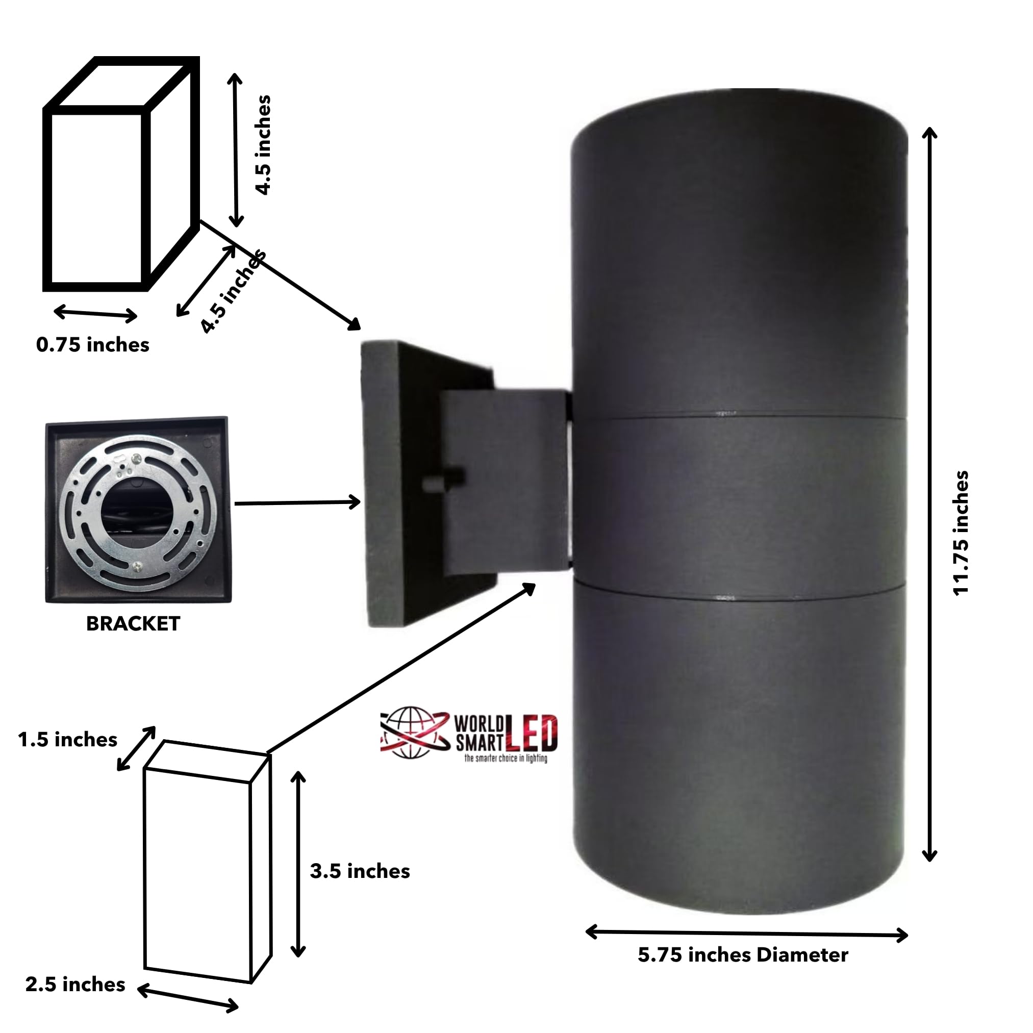World Smart LED WSL Modern Outdoor Porch Patio Light Up Down with Aluminum Cylinder and Tempered Glass Cover Waterproof Wall Sconce Multicolor- 36W (2x18W) RGBW - 6000K Cool White