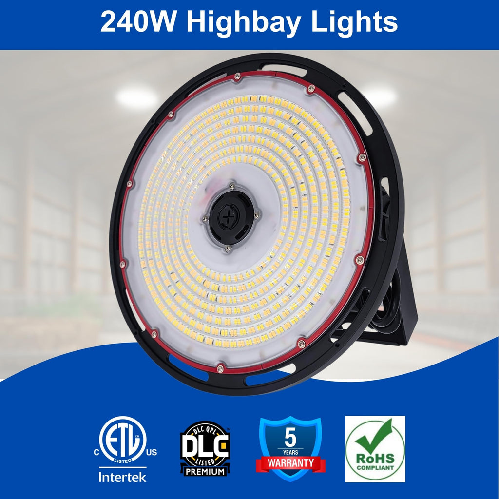 300W | 240W UFO High Bay LED Shop Light | Dimmable CCT Adjustable High BaynLights for Warehouse, Factory, Gym, Garage | IP65 Waterproof Energy-Efficient UFO Lights, Proudly Made in The USA