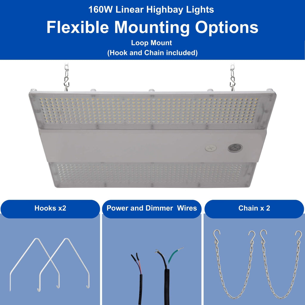 320W | 240W | 160W LED Linear High Bay Light Fixture CCT, 4000K/5000K/6500K LED Workshops Light, 0-10V Dimmable UL/DLC Lighting for Warehouse, Exhibit Halls, Supermarkets, Proudly Made in The USA