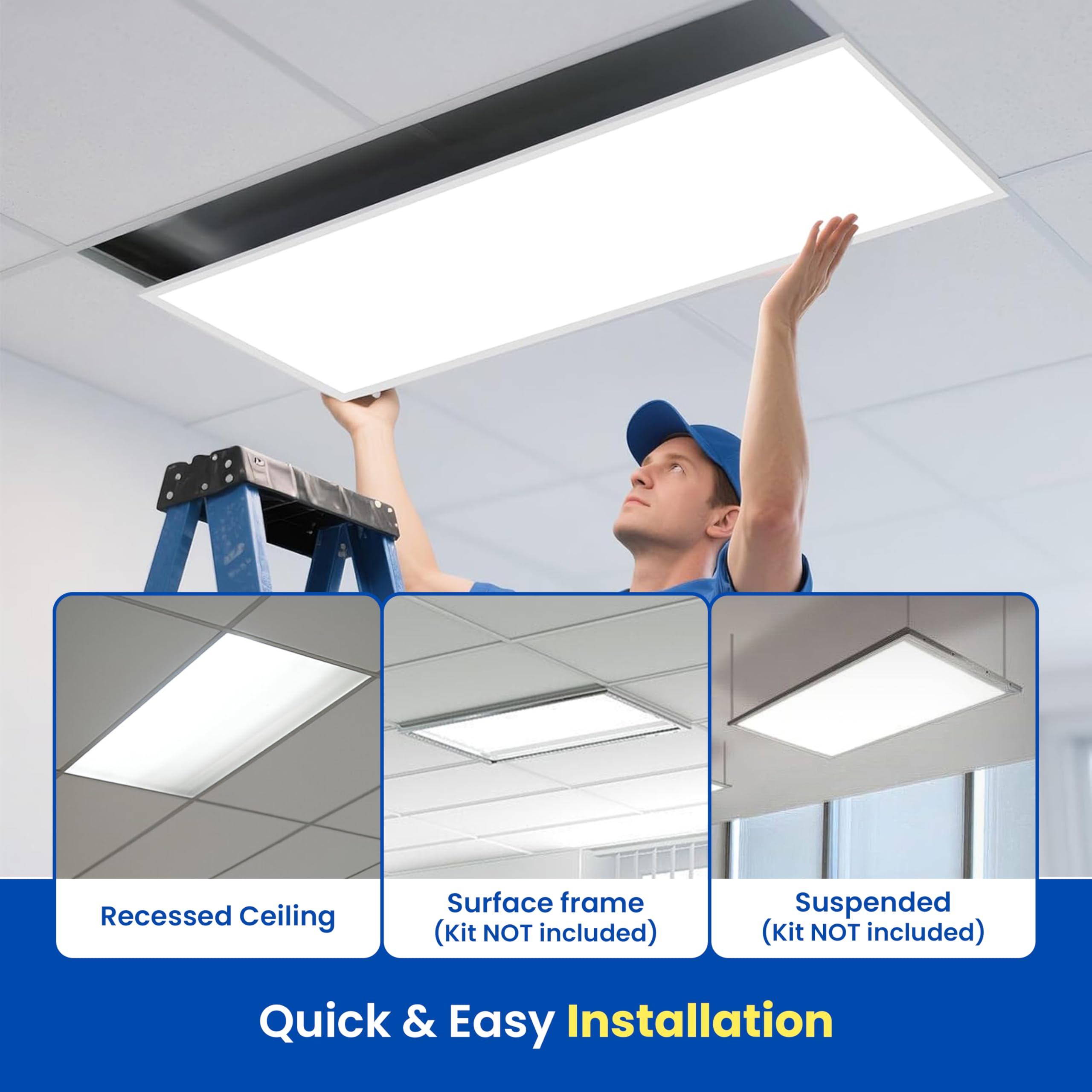 2x4 LED Flat Panel Light Drop Ceiling Office Fixture, 6500LM, Selectable Features, 30W/40W/50W/60W/72W, 3000K/3500K/4000K/5000K/6500K, Dimmable (0-10V), Dustproof ETL (2 Pack) Secondary image