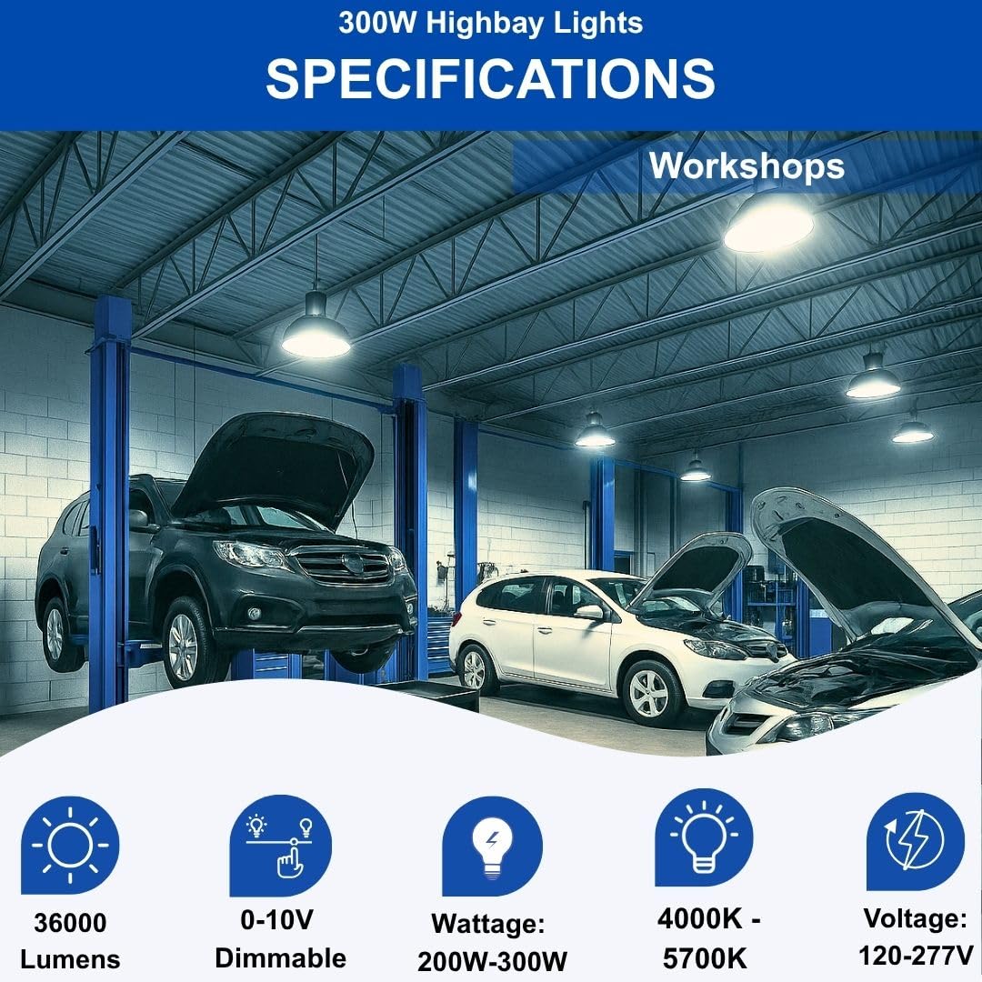 300W | 240W UFO High Bay LED Shop Light | Dimmable CCT Adjustable High BaynLights for Warehouse, Factory, Gym, Garage | IP65 Waterproof Energy-Efficient UFO Lights, Proudly Made in The USA Secondary image