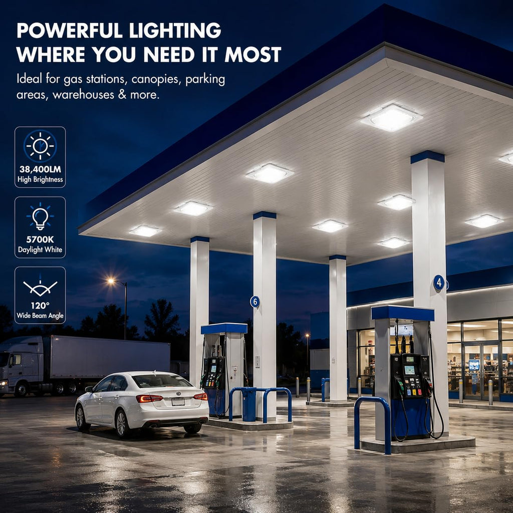 240W LED Canopy Light – UL/DLC Certified Gas Station Light, 120° Beam Angle Commercial Canopy Lights for Carport, Parking Garages, Warehouses, Loading Bays – 38,400LM 5700K Daylight – IP65 Waterproof