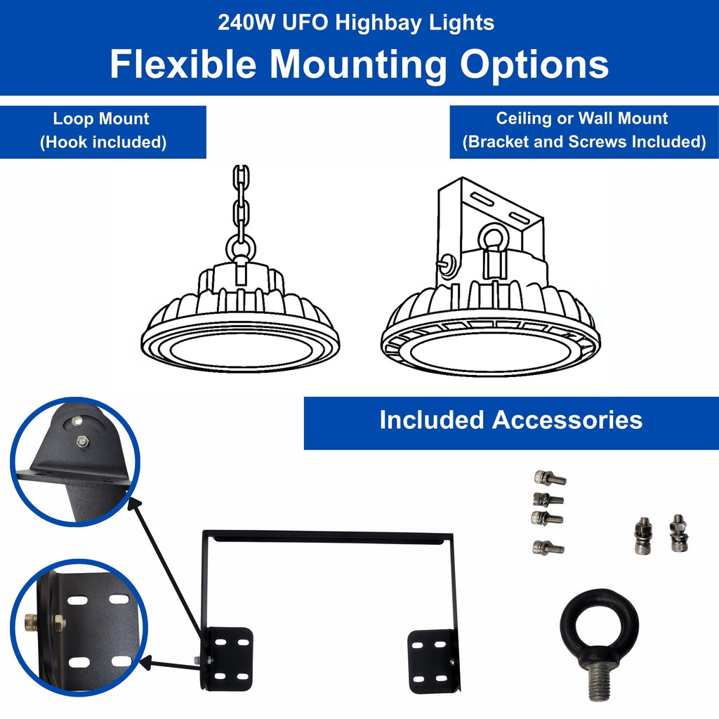300W | 240W UFO High Bay LED Shop Light | Dimmable CCT Adjustable High BaynLights for Warehouse, Factory, Gym, Garage | IP65 Waterproof Energy-Efficient UFO Lights, Proudly Made in The USA