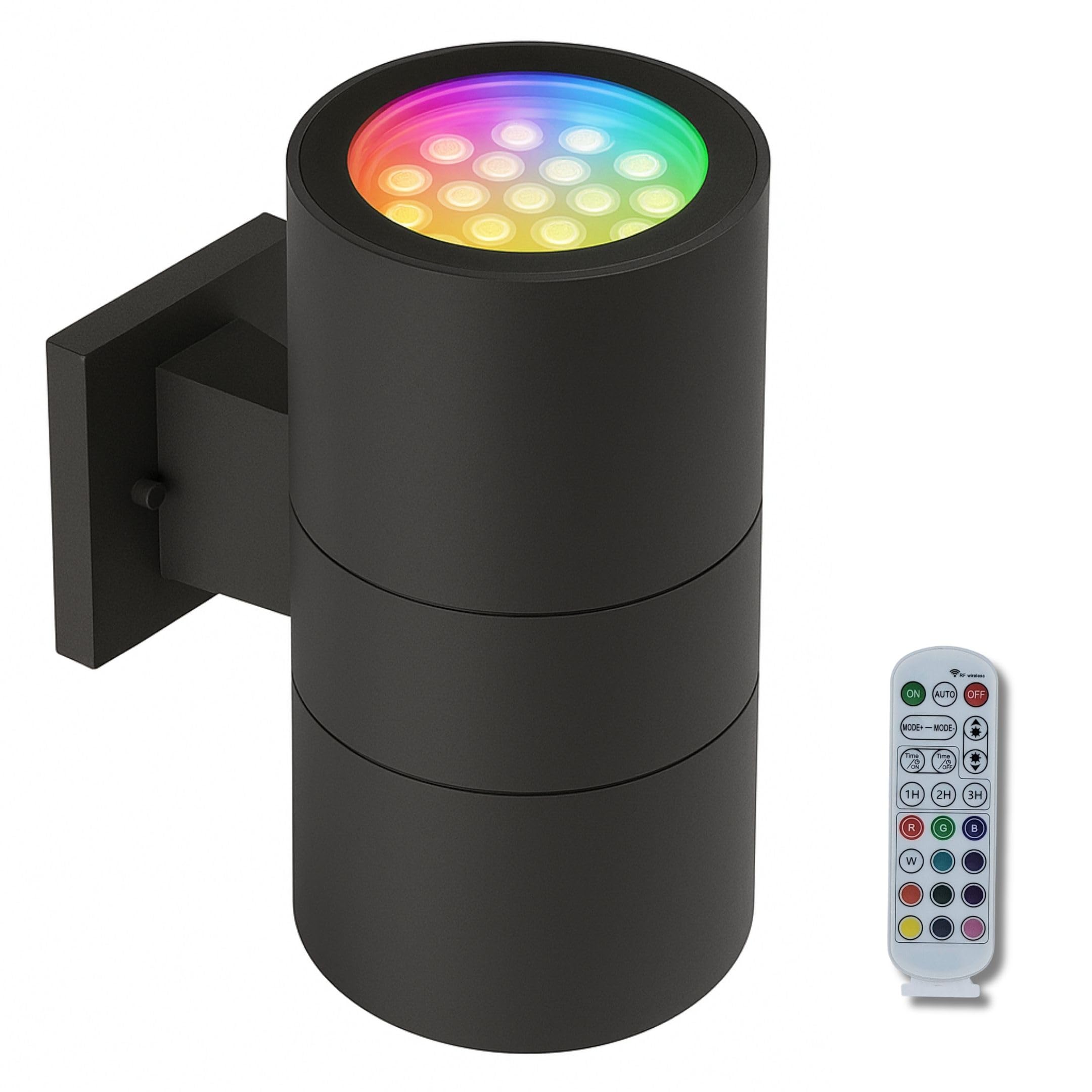 World Smart LED WSL Modern Outdoor Porch Patio Light Up Down with Aluminum Cylinder and Tempered Glass Cover Waterproof Wall Sconce Multicolor- 36W (2x18W) RGBW - 6000K Cool White Main image