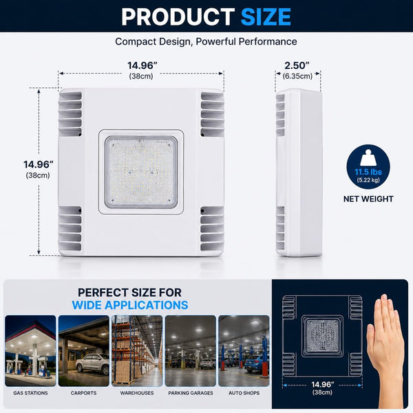 150W LED Canopy Light, Waterproof Parking Lot Lights for carport, Warehouse, Gas Station, Auto Shop - 5700K Daylight, 24000LM, 100-277V Dimmable
