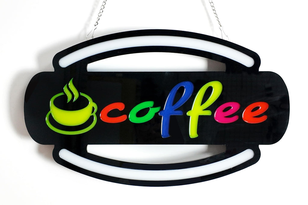 LED Sign, 18" x 11", RGB, Bright Neon, Energy-Efficient, Safe, Durable - Open, Pizza, Soda, ATM, Deli, Coffee, Water, Juice, Fountain Drink, VAPE, Lottery, Bar, Restroom, Milk (Multicolor, OPEN) (COFFEE)