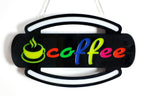 LED Sign, 18" x 11", RGB, Bright Neon, Energy-Efficient, Safe, Durable - Open, Pizza, Soda, ATM, Deli, Coffee, Water, Juice, Fountain Drink, VAPE, Lottery, Bar, Restroom, Milk (Multicolor, OPEN) (COFFEE)