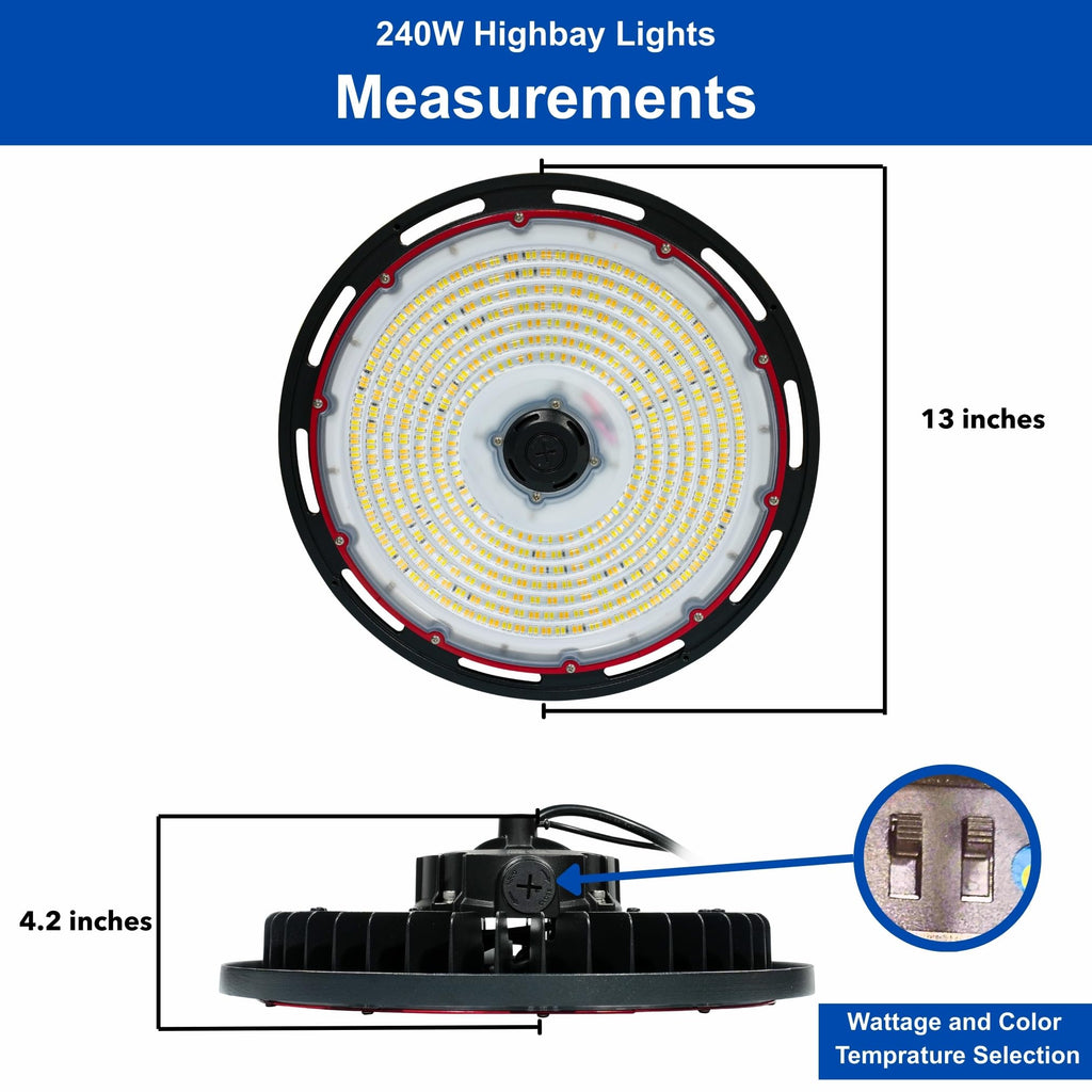 300W | 240W UFO High Bay LED Shop Light | Dimmable CCT Adjustable High BaynLights for Warehouse, Factory, Gym, Garage | IP65 Waterproof Energy-Efficient UFO Lights, Proudly Made in The USA