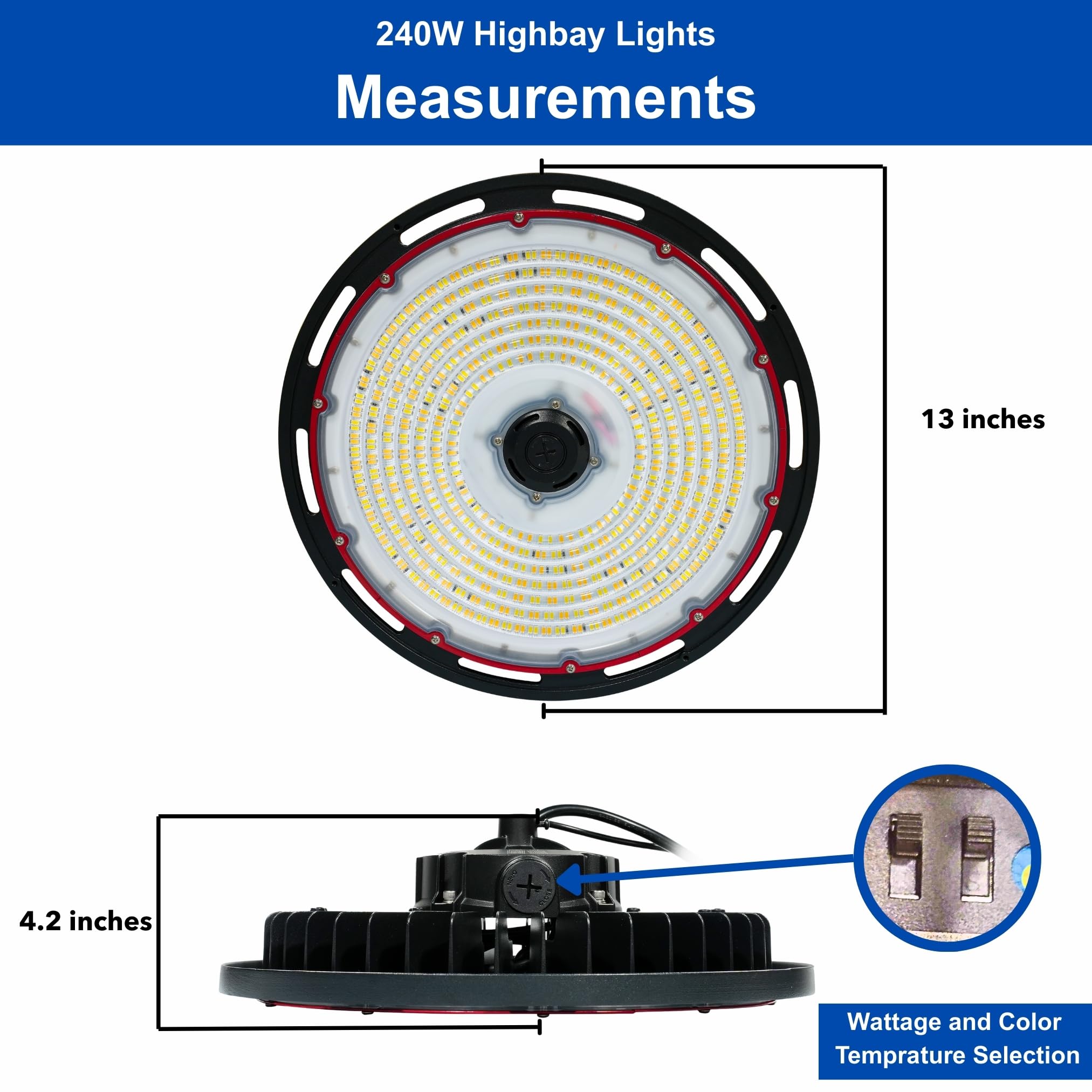 300W | 240W UFO High Bay LED Shop Light | Dimmable CCT Adjustable High BaynLights for Warehouse, Factory, Gym, Garage | IP65 Waterproof Energy-Efficient UFO Lights, Proudly Made in The USA