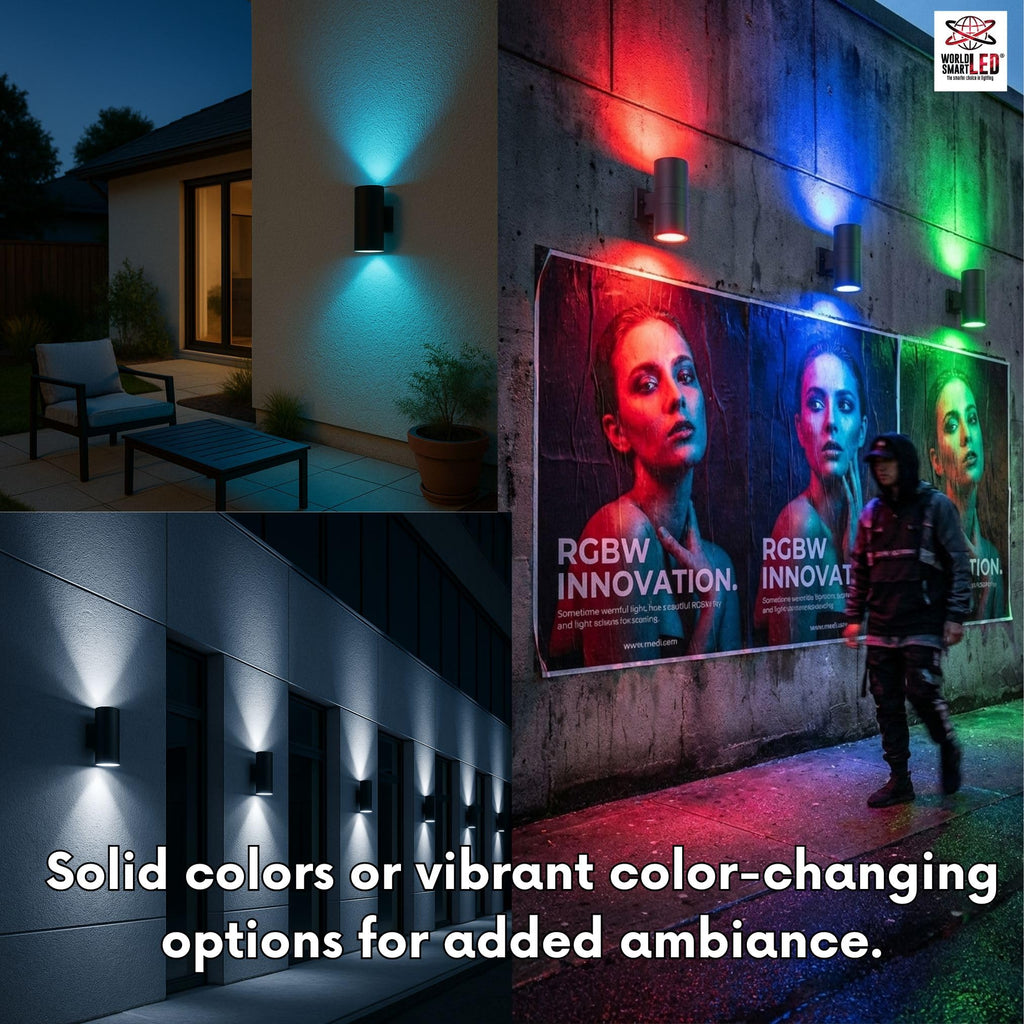 World Smart LED Modern Outdoor Porch Patio Light Up Down with Aluminum Cylinder and Tempered Glass Cover Waterproof Sconces Wall Lighting Multicolor RGBW (24 Watts - RGBW (Cool White 6000K))