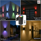 World Smart LED Modern Outdoor Porch Patio Light Up Down with Aluminum Cylinder and Tempered Glass Cover Waterproof Wall Sconce Multicolor RGBW, Proudly Made in The USA