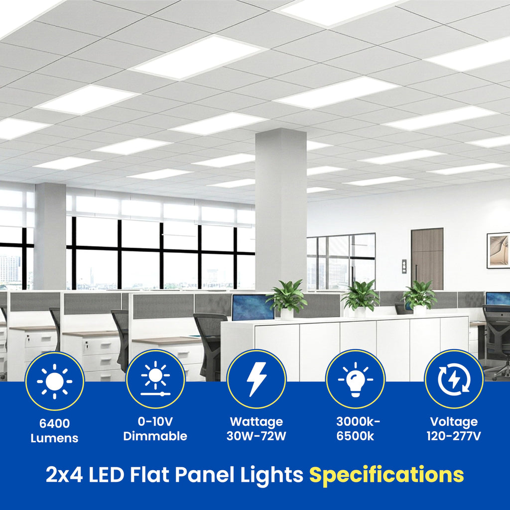 2x4 LED Flat Panel Light Drop Ceiling Office Fixture, 6500LM, Selectable Features, 30W/40W/50W/60W/72W, 3000K/3500K/4000K/5000K/6500K, Dimmable (0-10V), Dustproof ETL (2 Pack)