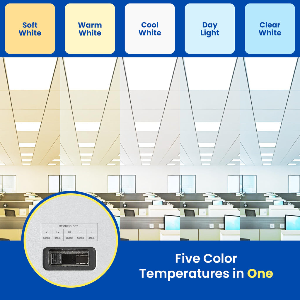 2x4 LED Flat Panel Light Drop Ceiling Office Fixture, 6500LM, Selectable Features, 30W/40W/50W/60W/72W, 3000K/3500K/4000K/5000K/6500K, Dimmable (0-10V), Dustproof ETL (2 Pack)