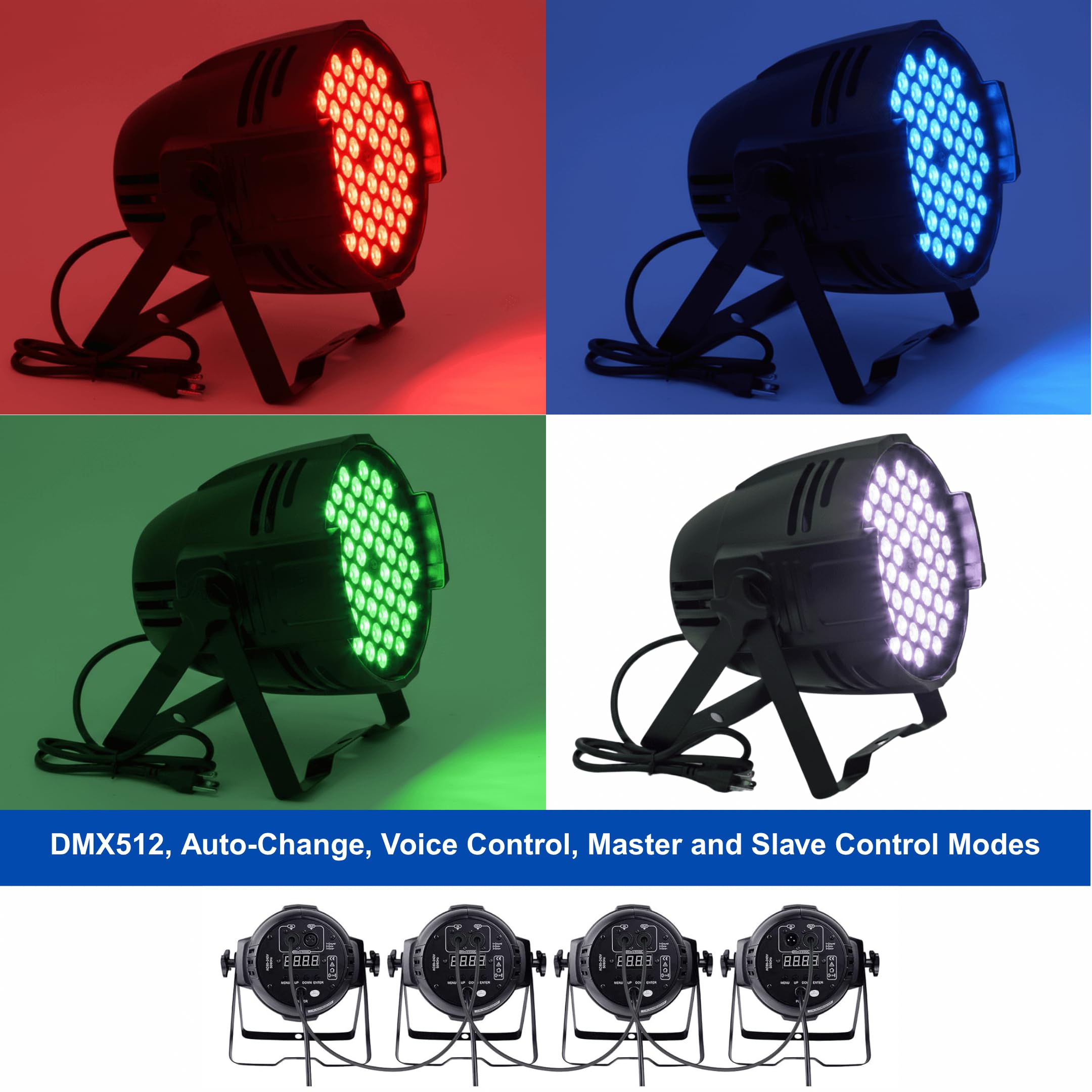 DJ Lights DMX Sound Activated, 54 x 3W LED Par Lights- RGB Stage Light DMX, DJ Par Lighting for Concert, Wedding, Party, Bar, Stage Lighting (1)