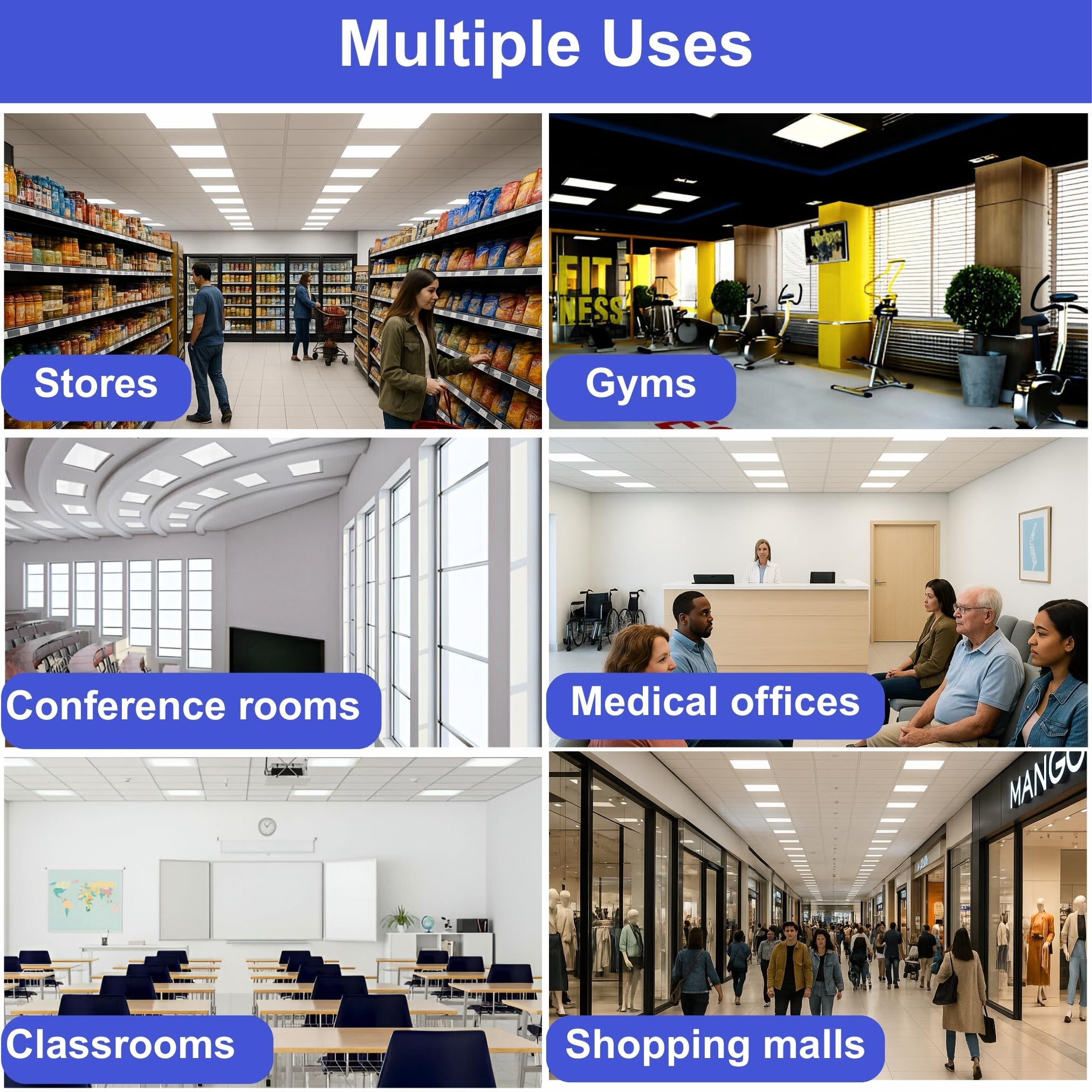 2x4, 2x2, 1x4 ft Led Flat Panel Lights, Selectable Color Temp CCT Upto 6500K Dimmable Recessed Drop Ceiling Light, No Flicker, Easy to Install, Garage, Office, Residential, Warehouse.
