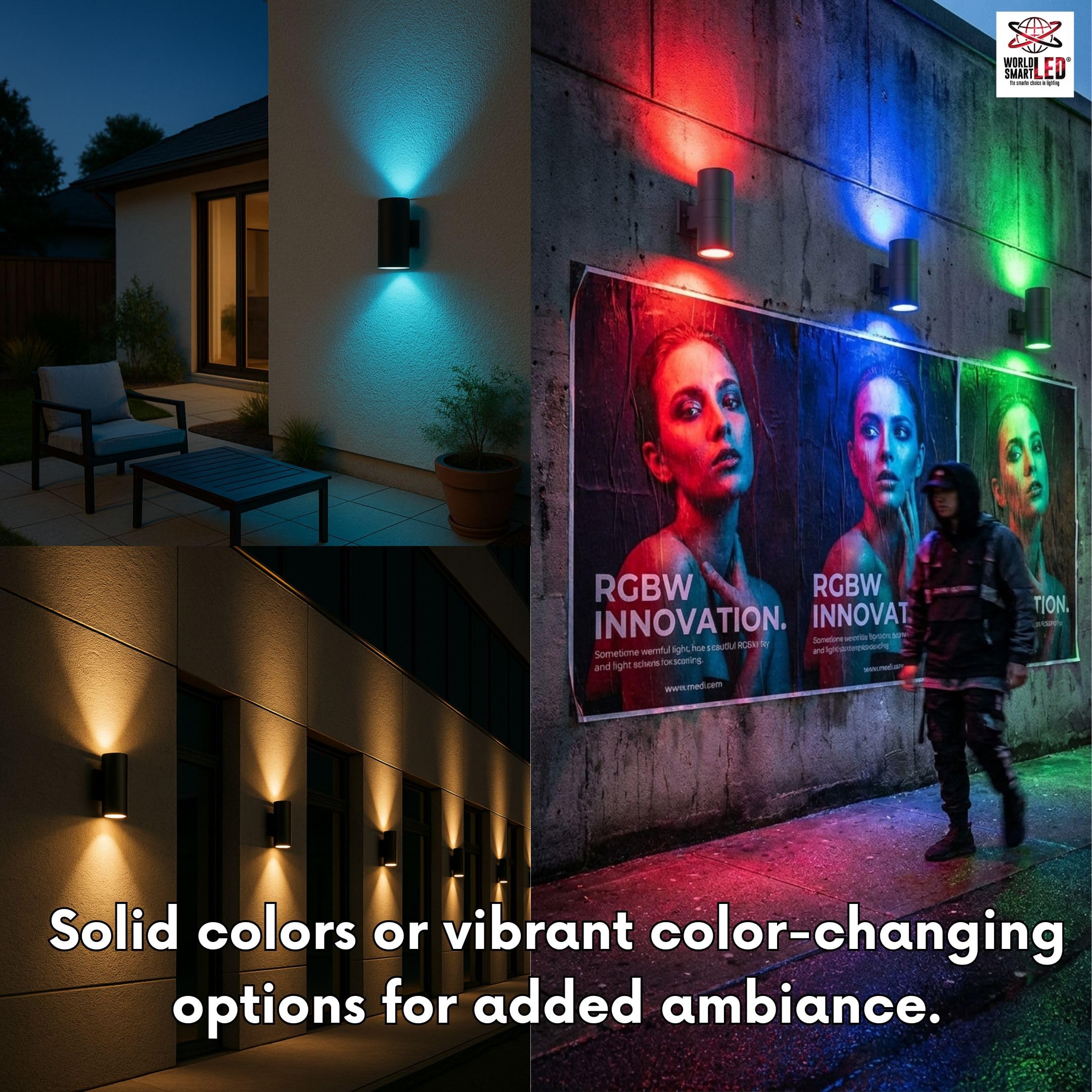 LED Up Down Light 18W RGBW 3000k | Modern Outdoor Lights for Porch Patio Light | Aluminum Cylinder and Tempered Glass Cover | Waterproof | Wall Sconce Multicolor- 2x18W RGBW (36W) Total