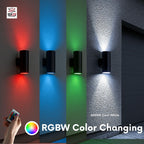 World Smart LED WSL Modern Outdoor Porch Patio Light Up Down with Aluminum Cylinder and Tempered Glass Cover Waterproof Wall Sconce Multicolor- 36W (2x18W) RGBW - 6000K Cool White