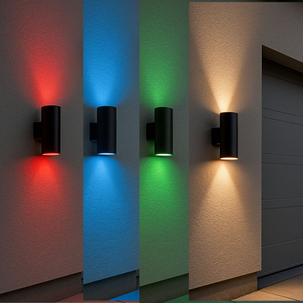 World Smart LED Modern Outdoor Porch Patio Light Up Down with Aluminum Cylinder and Tempered Glass Cover Waterproof Wall Sconce Multicolor RGBW, Proudly Made in The USA